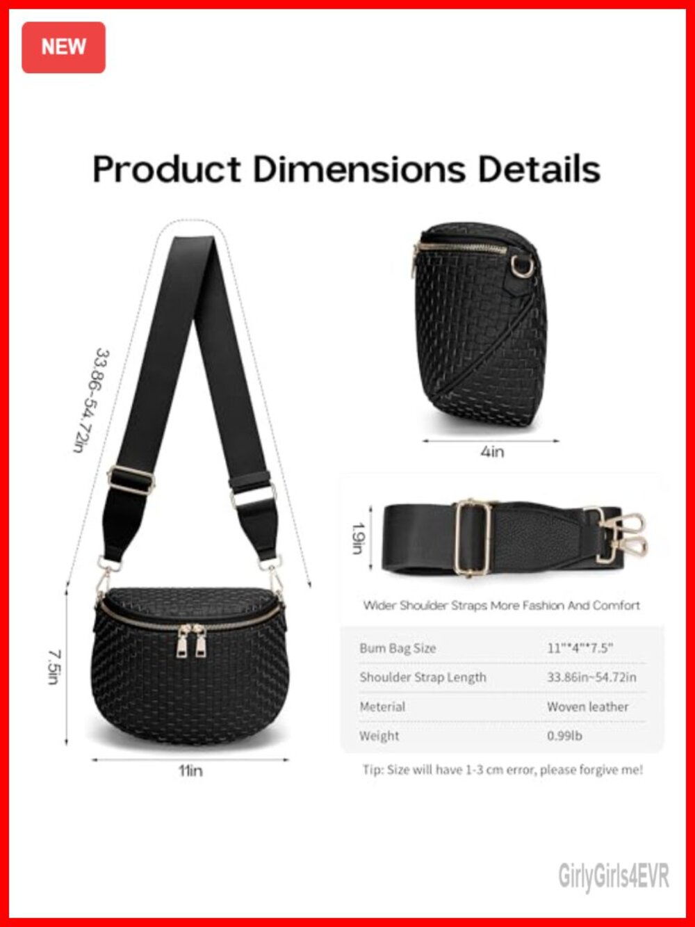 Woven Vegan Leather Checkered Crossbody Bag with Zipper - Picture 3 of 6